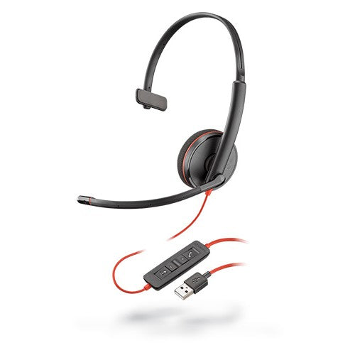 Plantronics - Blackwire 3210 - Wired, Single Ear (Monaural) Headset with Boom Mic - USB-A to Connect to Your PC and/or Mac Plantronics