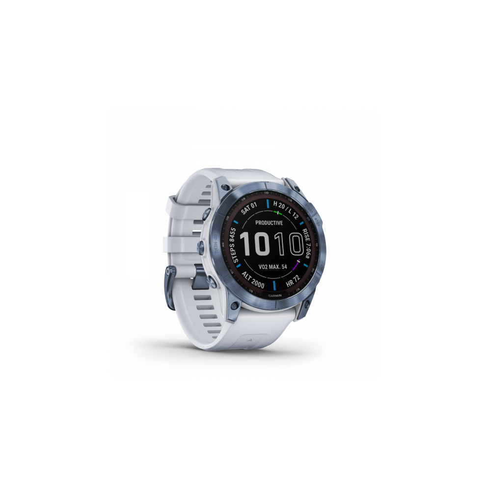 Garmin Fenix 7 Sapphire Solar  touchscreen - Mineral Blue DLC Titanium with Whitestone Band Garmin